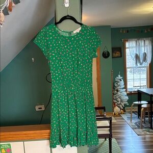 LOFT Green Dress with Colorful Floral Print (XS)